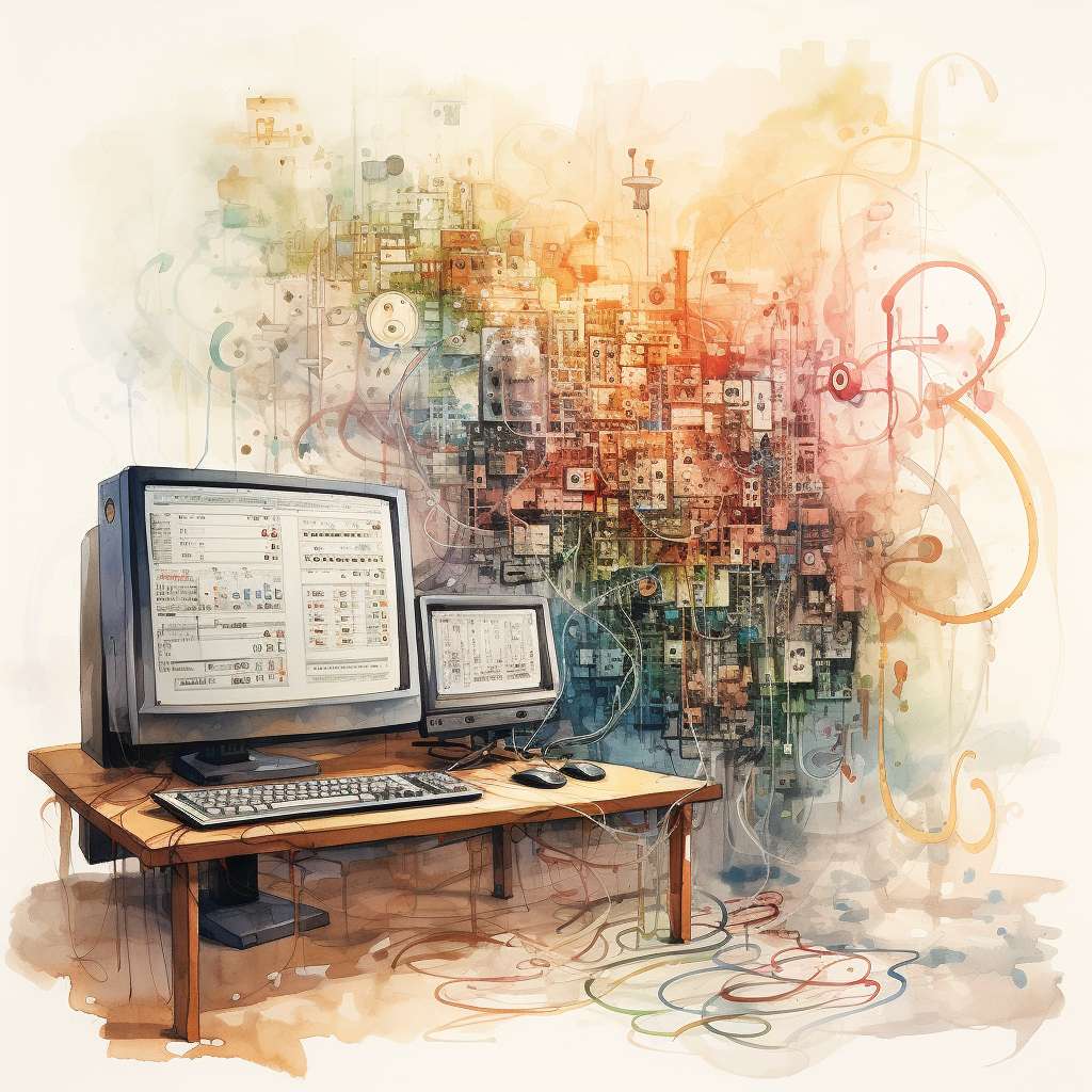 computer with chaotic background